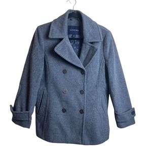 Lands' End Wool Cashmere Blend Peacoat Coat Button  Gray 8 Petite Women's